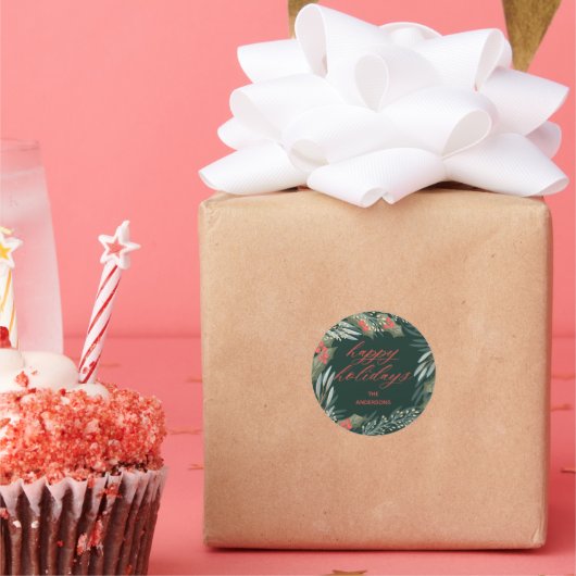 Dunkelgrüner Kranz-Weihnachtssticker Runder Aufkleber (Party)