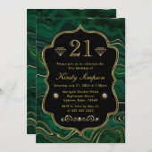 Dunkelgrüner Malachit und goldene Forelle Strata G Einladung (Vorne/Hinten)