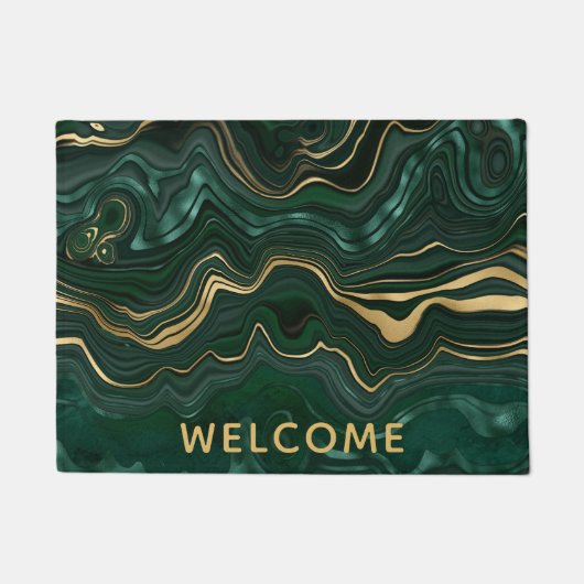 Dunkelgrüner Malachit und goldener Foil Strata Vei Fußmatte (Vorderseite)