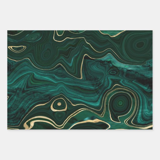 Dunkelgrüner Malachit und goldener Foil Strata Vei Geschenkpapier Set (Vorderseite 3)