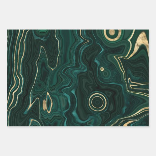 Dunkelgrüner Malachit und goldener Foil Strata Vei Geschenkpapier Set (Vorderseite 2)