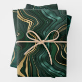 Dunkelgrüner Malachit und goldener Foil Strata Vei Geschenkpapier Set (Beispiel)