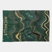 Dunkelgrüner Malachit und goldener Foil Strata Vei Geschirrtuch (Horizontal)
