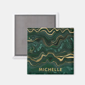 Dunkelgrüner Malachit und goldener Foil Strata Vei Magnet (Vorderseite/Rückseite)