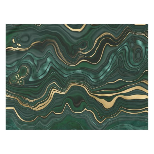 Dunkelgrüner Malachit und goldener Foil Strata Vei Tischdecke (Vorderseite (Horizontal))