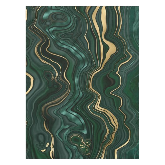 Dunkelgrüner Malachit und goldener Foil Strata Vei Tischdecke (Vorderseite)