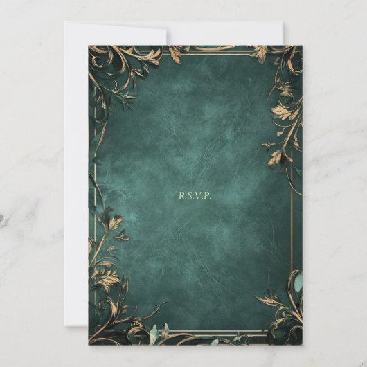 Dunkelgrüner Marmorboden, rustikale Grenzen Invi Einladung (Rückseite)