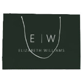 Dunkelgrüner moderner Minimalistischer Monogrammna Große Geschenktüte (Rückseite)