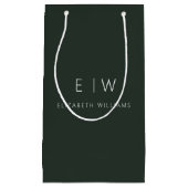 Dunkelgrüner moderner Minimalistischer Monogrammna Kleine Geschenktüte (Vorderseite)