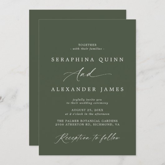 Dunkelgrüner Moos | Einfaches Skript für feierlich Einladung (Vorne/Hinten)