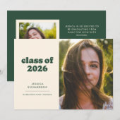 Dunkelgrüner Retro-Einfachheit Foto Abschluss Ankündigung (Vorne/Hinten)