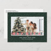 Dunkelgrüner Roter Schnee Weihnachtslicht Foto Feiertagspostkarte (Vorne/Hinten)