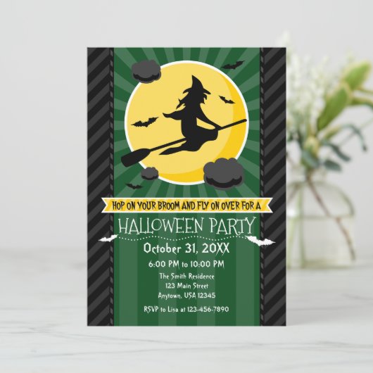 Dunkelgrüner Schwarz-Grauhexe Einladung (Stehend Vorderseite)