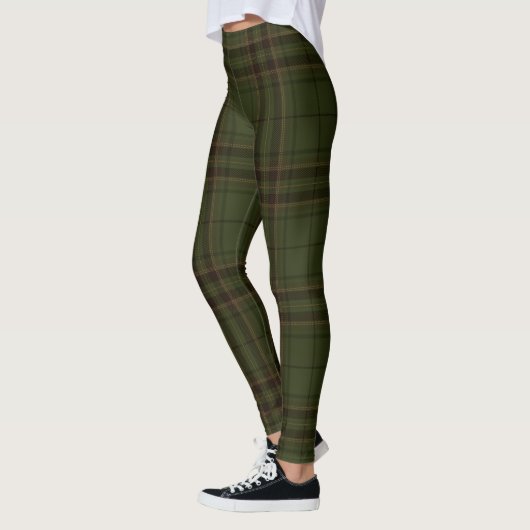 Dunkelgrüner Schwarzer Brauner Schottischer Tartan Leggings (Links)