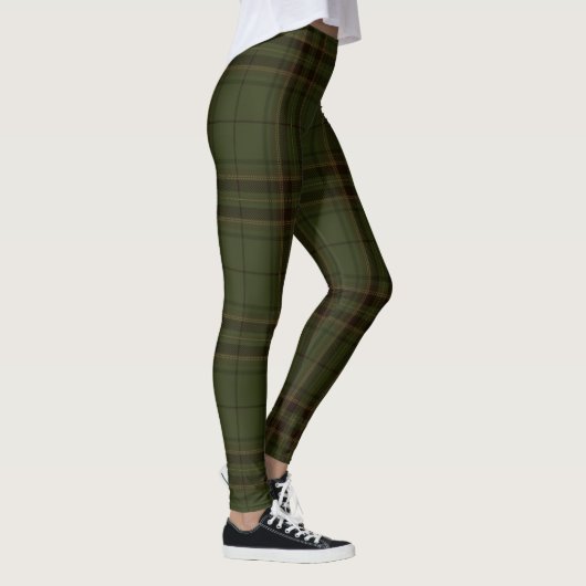 Dunkelgrüner Schwarzer Brauner Schottischer Tartan Leggings (Rechts)