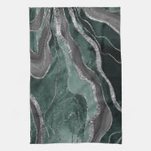 Dunkelgrüner schwarzer Marmor Agate Silver Glam #1 Geschirrtuch (Vertikal)