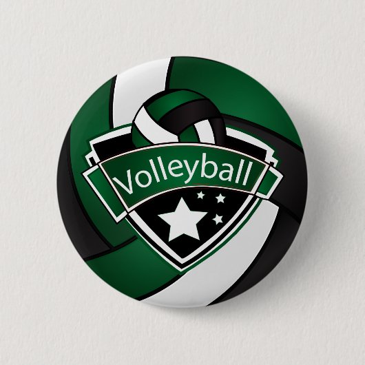 Dunkelgrüner, schwarzer und weißer Volleyball Button (Vorderseite)