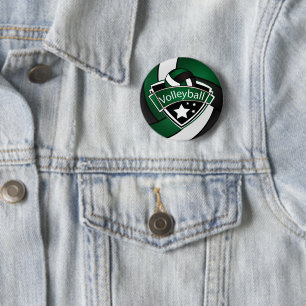 Dunkelgrüner, schwarzer und weißer Volleyball Button