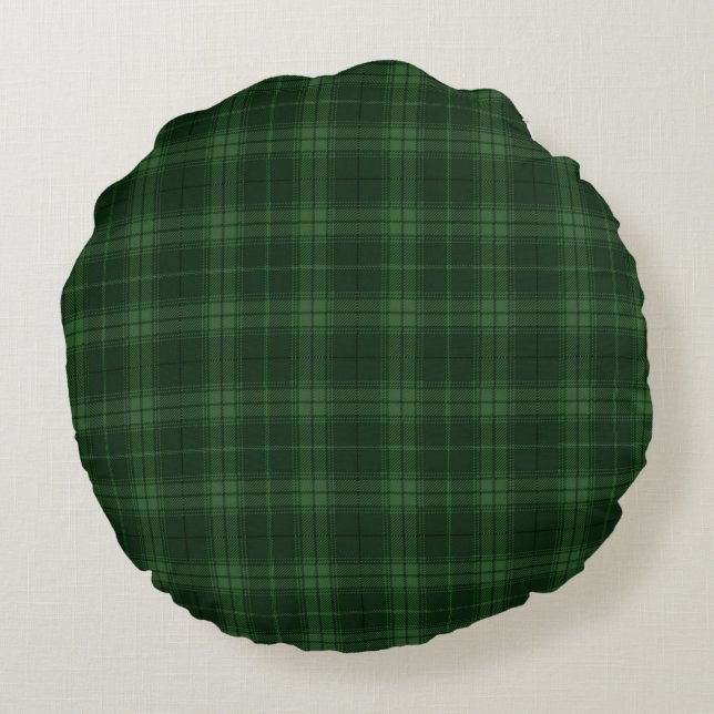 Dunkelgrüner Tartan Kariertes schottisches Muster Rundes Kissen (Rückseite)