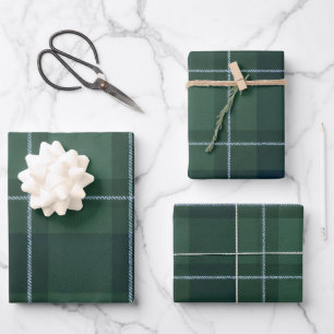 Dunkelgrüner Tartan-Polo-Karo-Vintage-Weihnachten Geschenkpapier Set