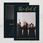 Dunkelgrüner Thementypografie Foto Abschluss Einladung (Vorne/Hinten)