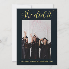 Dunkelgrüner Thementypografie Foto Abschluss Einladung