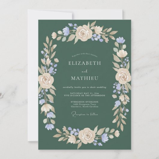 Dunkelgrüner Träumerischer Botanischer Hochzeitstr Einladung (Vorderseite)