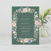 Dunkelgrüner Träumerischer Botanischer Hochzeitstr Einladung (Stehend Vorderseite)