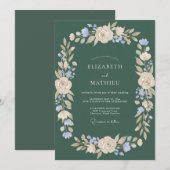 Dunkelgrüner Träumerischer Botanischer Hochzeitstr Einladung (Vorne/Hinten)