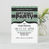 Dunkelgrüner Weißer Schwarzer Ringbone Geburtstag  Einladung (Stehend Vorderseite)
