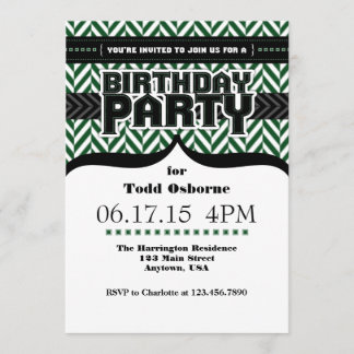Dunkelgrüner Weißer Schwarzer Ringbone Geburtstag  Einladung