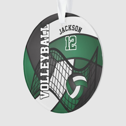 Dunkelgrüner, weißer und schwarzer Volleyball Ornament (Vorderseite)