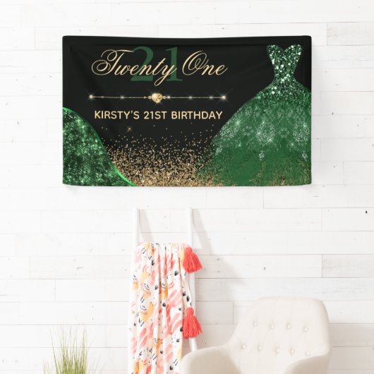 Dunkelgrünes Aquarellkleid 21. Geburtstag Banner (Insitu)