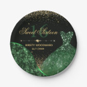 Dunkelgrünes Aquarellkleid & Glam Wave Sweet 16 Pappteller (Vorderseite)