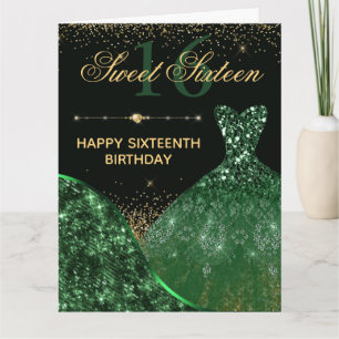 Dunkelgrünes Aquarellkleid Sweet 16 Geburtstag Karte
