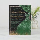 Dunkelgrünes Aquarellkleid & Wellenrahmen Süß 16 Einladung (Stehend Vorderseite)
