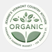 Dunkelgrünes Bio Produktlabel mit Leaf Runder Aufkleber (Vorderseite)