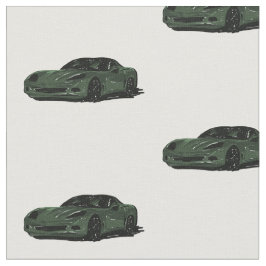 Dunkelgrünes C6 Corvette Handgezeichnetes Sketch-G Stoff