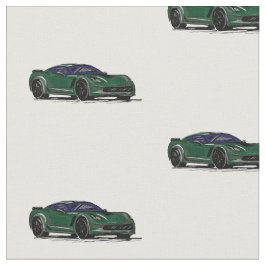 Dunkelgrünes C7 Corvette Handgezeichnetes Sketch-G Stoff