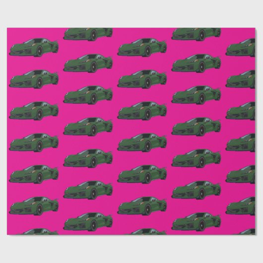 Dunkelgrünes C8 Corvette Sportwagen Handgezeichnet Geschenkpapier (Flach)