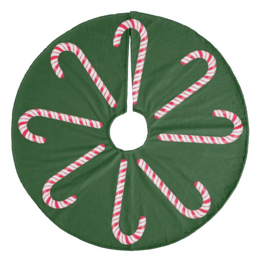 Dunkelgrünes Candy Cane Tree Skirt Fleece Weihnachtsbaumdecke (Vorderseite)