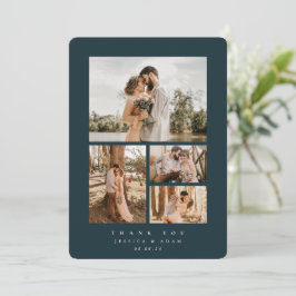 Dunkelgrünes Elegant Minimal 4 Foto Hochzeitsflat Dankeskarte