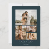 Dunkelgrünes Elegant Minimal 4 Foto Hochzeitsflat Dankeskarte (Vorderseite)