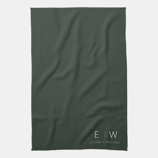 Dunkelgrünes Elegant Moderner Minimalistischer Mon Geschirrtuch (Vertikal)
