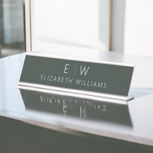 Dunkelgrünes Elegant Moderner Minimalistischer Mon Schreibtischnamensplakette