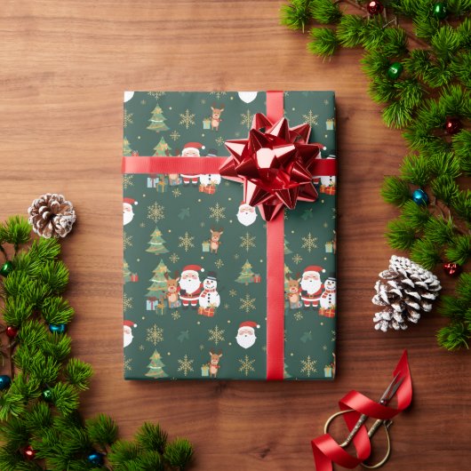 Dunkelgrünes festliches Muster Geschenkpapier (Feiertagsgeschenk)
