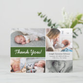 Dunkelgrünes Foto Collage Baby Boy Birth Dankeskarte (Stehend Vorderseite)