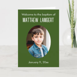 Dunkelgrünes Foto Front Polka-Dot geklappte Taufe Programm