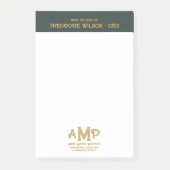 Dunkelgrünes Gold-3-Letter-Business-Monogramm-Logo Post-it Klebezettel (Vorderseite)