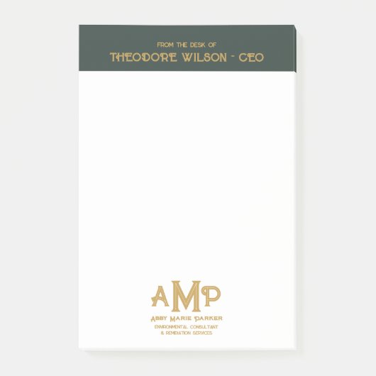 Dunkelgrünes Gold-3-Letter-Business-Monogramm-Logo Post-it Klebezettel (Vorderseite)